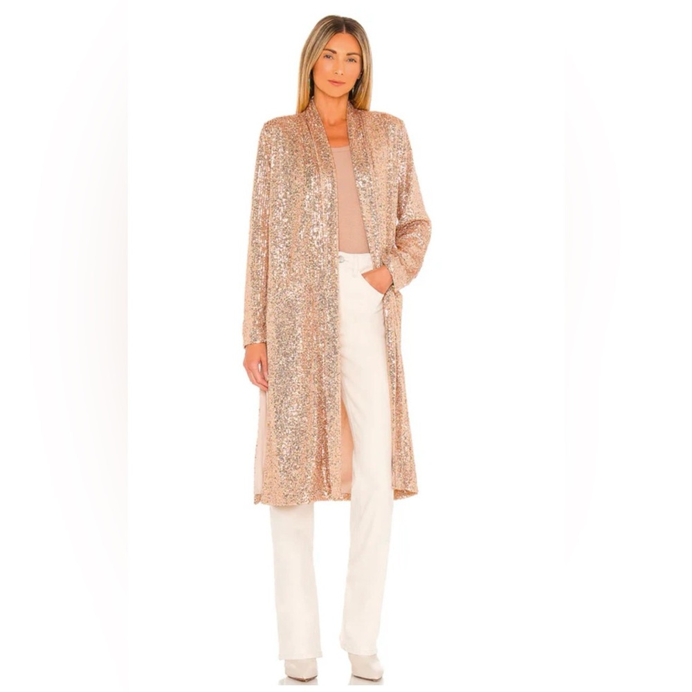 Steve Madden By BB Dakota Womens Gold Sequin Long Sleeve Open Front Jacket M